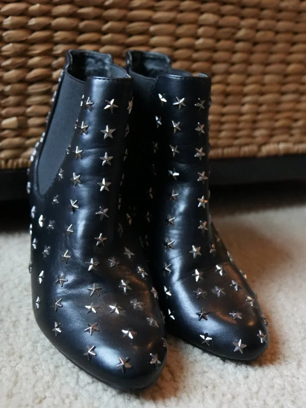 Vintage Havana Black Leather Star Studded Heeled Booties